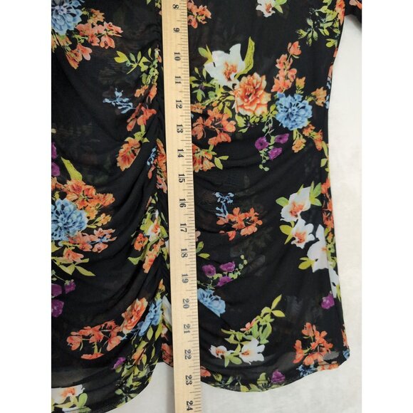 INC Mesh Top Womens M Black Floral Semi Sheer Whimsigoth Dark Fairy Cottagecore - Picture 13 of 14